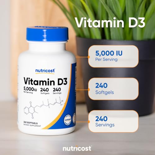 Image of Nutricost Vitamin D3 5,000 IU (125mcg), 240 Softgels, GMO-Free (Pack of 2)
