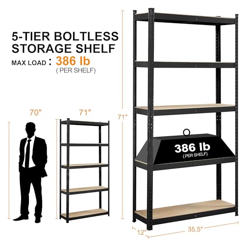 Topeakmart TP-00123567 4Pcs Metal Shelving Unit 5 Tier Storage Shelves Garage Shelving Heavy Duty Utility Rack thumb #2
