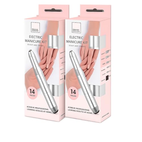 Lot de 2 kits de manucure électrique alimenté par USB, 14 pièces, vitesse variable avec plusieurs accessoires, outils de manucure électrique pour usage domestique