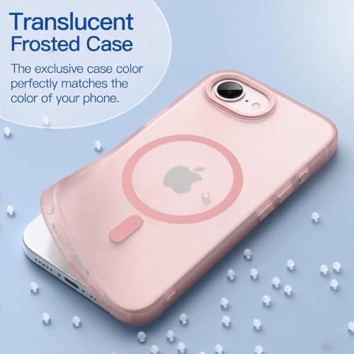 Image of DIZORO Matte Case for iPhone 17e / iPhone 16e Compatible with MagSafe, Camera Lens Full Protection, Shockproof Translucent Frosted TPU Soft Phone Cover, Anti-Fingerprint (Pink)