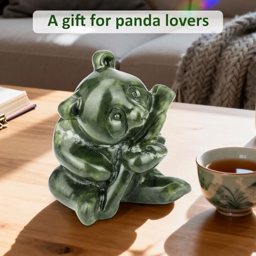 Estatua de panda en jade natural verde para decoración miniatura 3