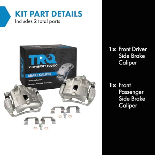 Image of TRQ Front Brake Caliper Set Zinc Coated Brackets Hardware Compatible with 2005-2009 Hyundai Tucson 2005-2010 Kia Sportage