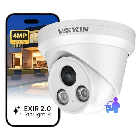 VIKYLIN 4MP PoE IP Turret Dome Camera with Microphone/Audio, IP Security Camera Outdoor Rated, Human Vehicle Detection, 115° Wide Angle 2.8mm Lens,24/7 Recording,IP67, NDAA Compliant Cover