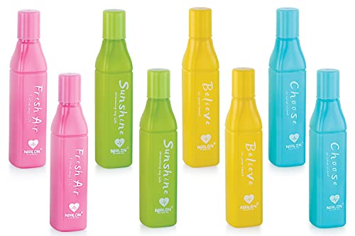 NIRLON Plastic Food Grade Fridge Style Square Water Bottle Set/Leaf Proof, BPA Free Bottle for Office, Gym, Travel and Hiking, Multicolor, 350ml, Set of 8 (FB_SQUARE DELLA)