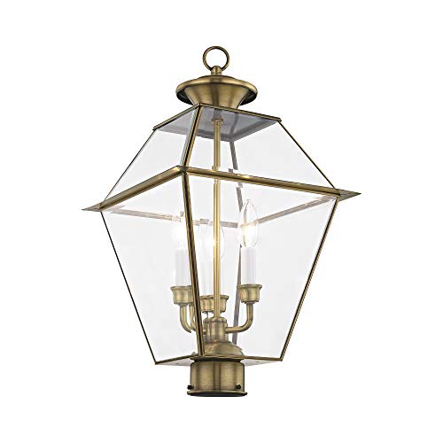 Image of Livex Lighting 2384-01 Westover 3-Light Outdoor Post Lantern, Antique Brass