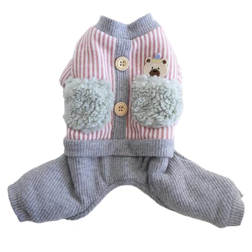 AttRex 犬服 秋冬 かわいい ペット服 ジャケット コート 裏起毛 綿製 ドッグウェア つなぎ ロンパース 小型犬 中型犬 四つの足 洋服 暖かい 防寒 散歩 (S,ピンク)