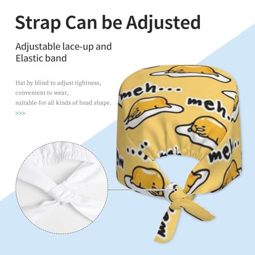 Image of Cute Pug Dog Print Working Cap Scrub Cap with Sweatband,Adjustable Fashion Bandage Tie Back Hat Headwear for Women Men