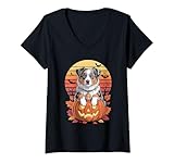 Photo Gallery donna halloween retro australian shepherd maglietta con collo a v Photo Gallery donna halloween retro australian shepherd maglietta con collo a v