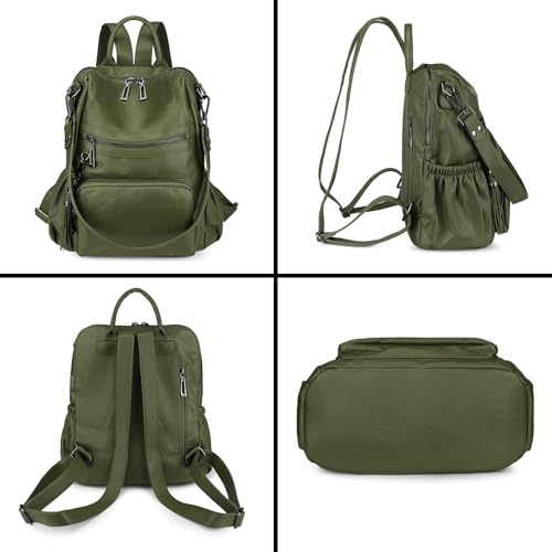 Image of Uromee Backpack Purse for Women Vegan Leather Ladies Fashion Travel Tassel Shoulder Bag Convertible Green bag