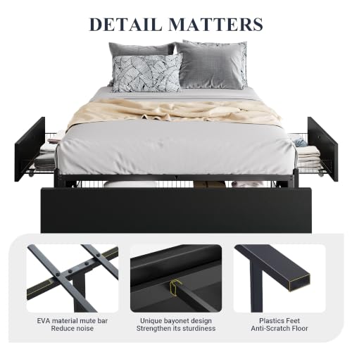 Image of Allewie Queen Size Platform Storage Bed Frame with 3 Drawers, Black