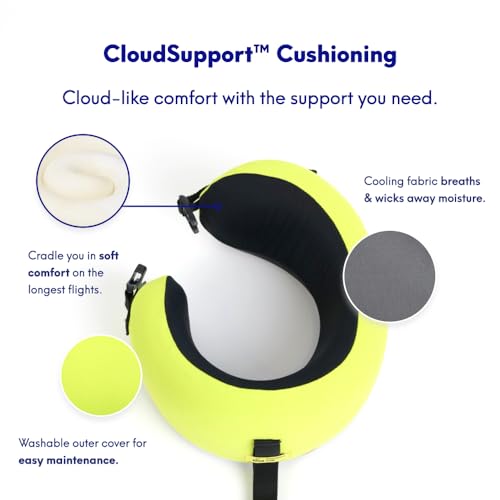 Image of C CUSHION LAB Travel Pillow, Award-Winning Patented Ergonomic Design for Chin & Neck Support Memory Foam Neck Pillow, Compact Airplane Pillow for Traveling, Flight, Car (Spark, Medium)