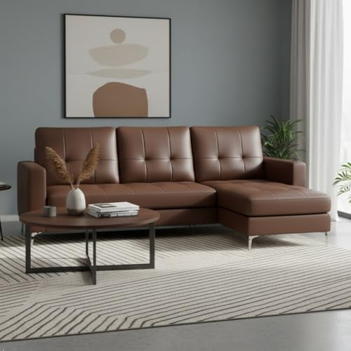 Image of CASASTYLE Madison 4 Seater Leatherette RHS L Shape Sofa Set (Brown) Premium Finish | Ideal for Living Rooms