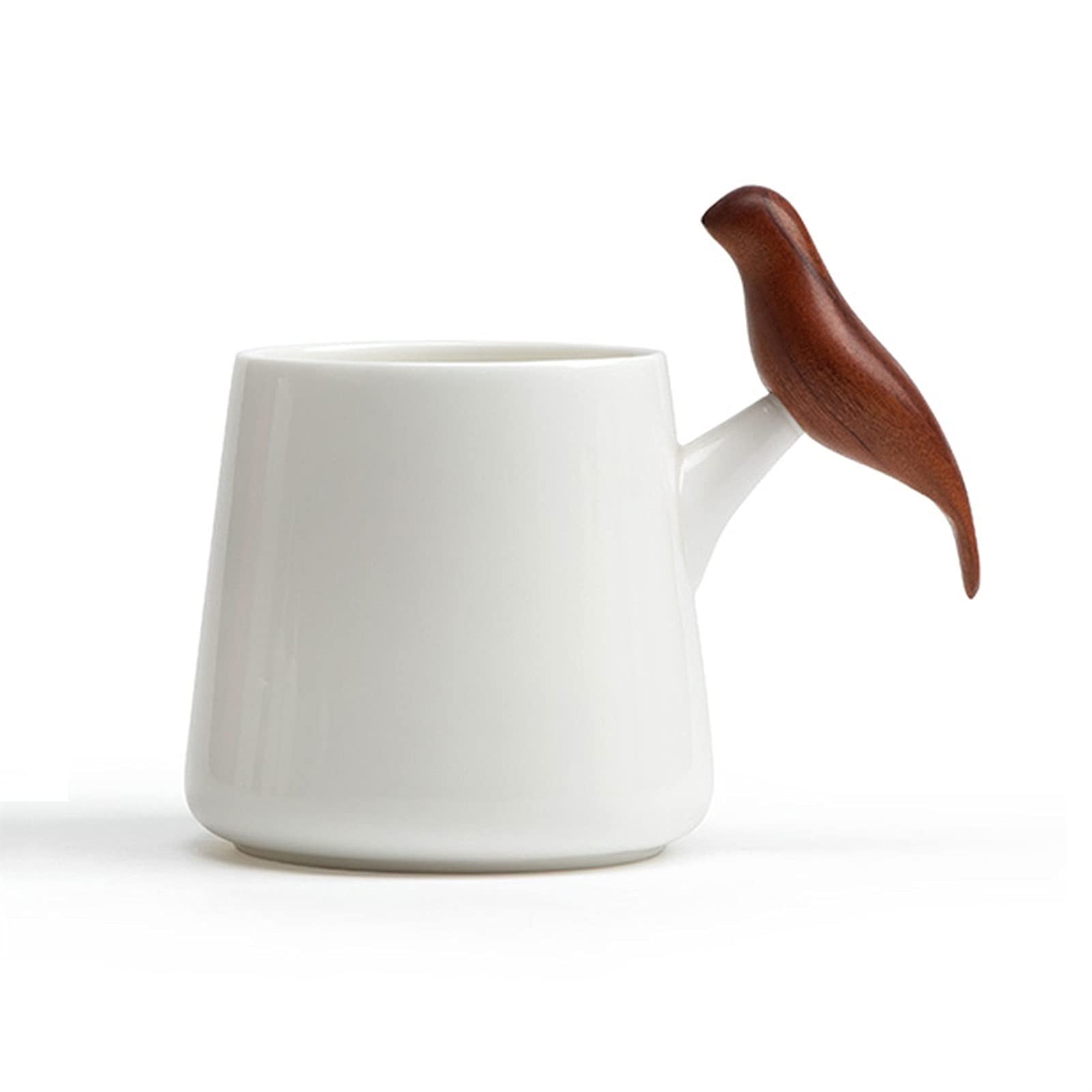 Taza de café, Taza de té, Taza de café de cerámica Blanca con Mango de Madera en Forma de pájaro, Taza de té de cerámica, Vasos para Beber para Parejas (A)
