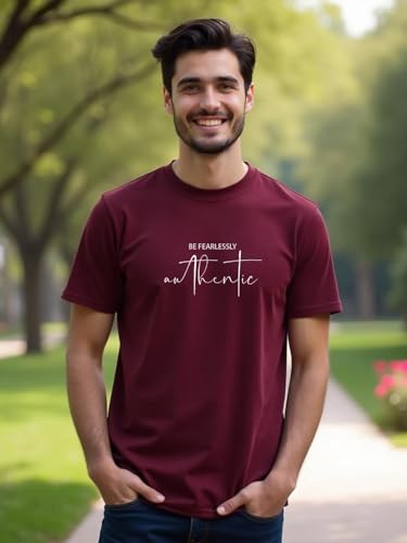 Image of NOBERO Men's Cotton Regular Fit Letter Print T-Shirt