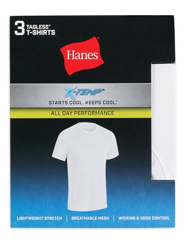Hanes 3-Pack Men's All Day X-Temp | Breathable Mesh | Lightweight Stretch | Crewneck Undershirt (3-Pack/White - XL), X-Large, White/White/White2