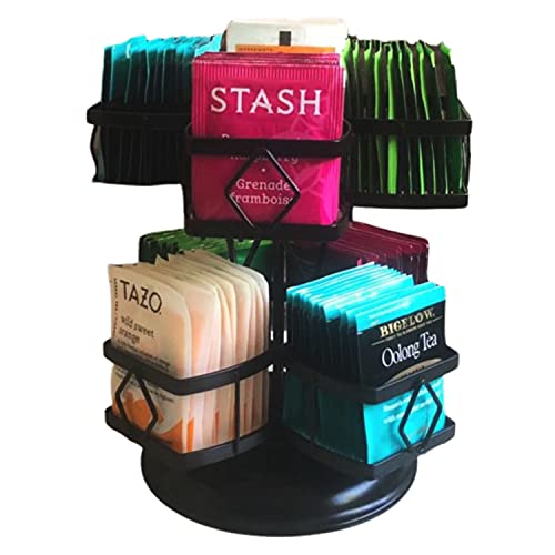 Tea Bag Organizer - 360Ëš Spinning Carousel Organizer - Holds 80 Tea Bags - Tea Storage Organizer - Lazy Susan - Tea Accessories for Tea Lovers - Tea Container for Tea Bags - Tea bags Not Included