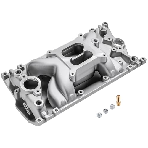 OXYSTAR 2028 7516 52028 Intake Manifold Aluminum Performance Dual Plane Air Gap Compatible with Chevy Vortec 1996-up SBC 283 307 350 327 Engine 1500-6500 RPM Silver