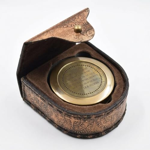 Brújula magnética náutica vintage con estuche de cuero miniatura 5