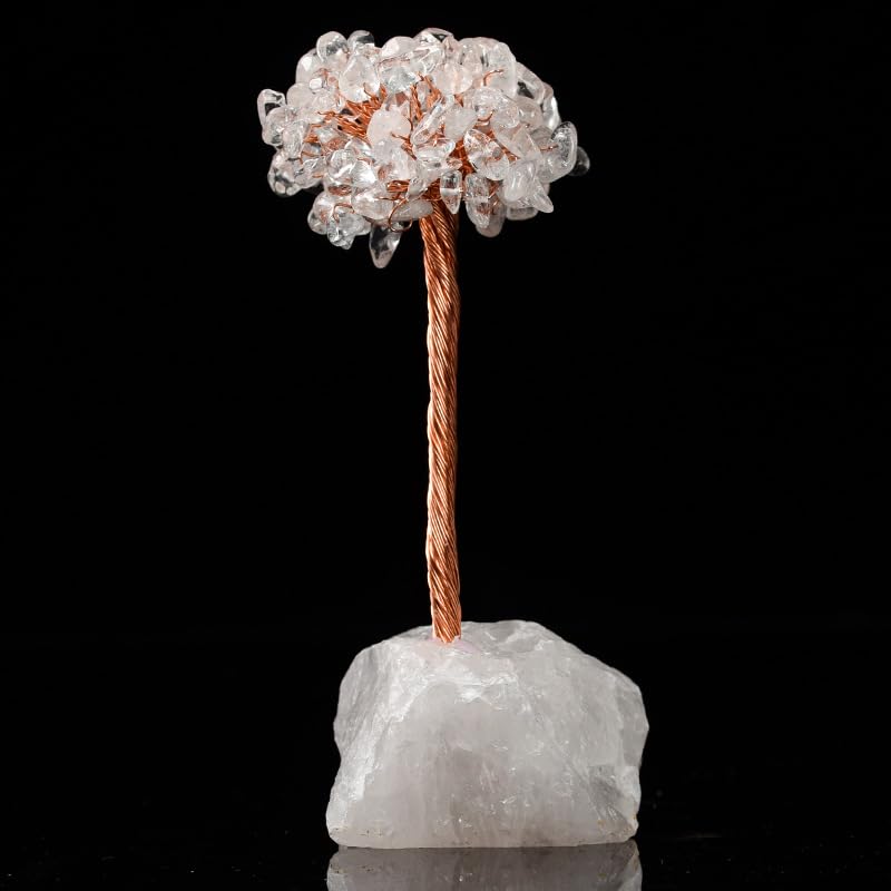Nvzi-c - 1 pieza de piedra natural blanca con base de piedra cruda, adorno de árbol de vida natural, hoja de piedra triturada natural, árbol de vida en casa, oficina, computadora, manualidades,