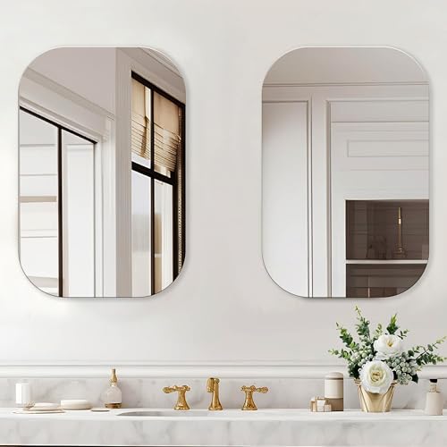 Image of Rousrie Frameless Wall Mirror for Bathroom, Glass, Modern, Clear, Wall Mount, 45 x 30 cm (1, Rectangular)