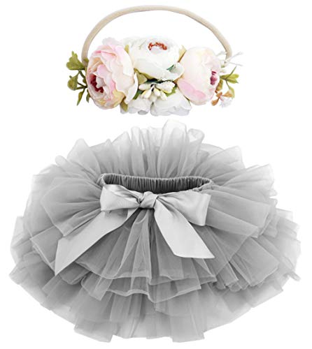 Image of BGFKS Baby Girls Soft Fluffy Tutu Skirt with Diaper Cover,Toddler Girl Tutu Skirt Sets with Flower Headband.