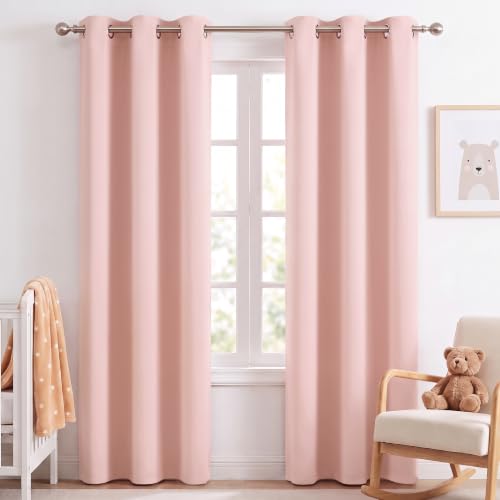 Image of NICETOWN Blush Pink Room Darkening Curtains 84 Inches Long 2 Panels | For Girls Room, For Bedroom, Thermal Insulated, Blackout Drapes, Grommet, Noise Reducing, W40 inch x L84 inch