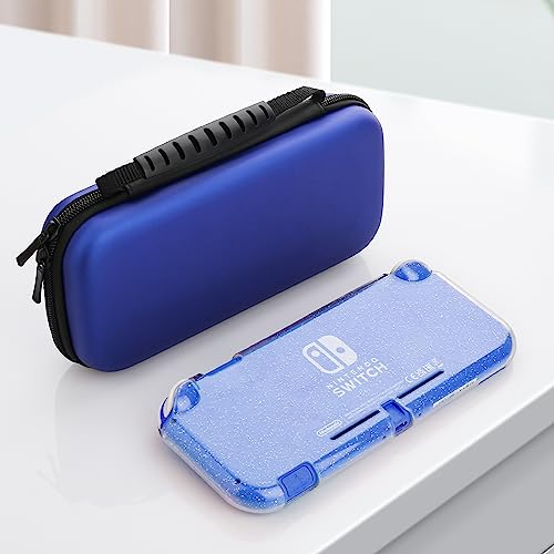 FUNDIARY Travel Carrying Case Accessories for Nintendo Switch Lite Console, Shockproof Portable Carry Case Bundle with Glitter Protective Case, Screen Protector and 2 Thumb Grips Caps for Girls Boys
