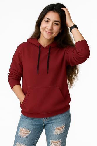 Image of Women's Black Fleece Hoodie Oversized Fit Soft Warm Winter Hooded Sweatshirt with Kangaroo Pocket