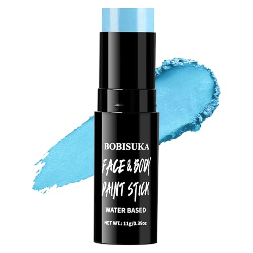 BOBISUKA Light Blue Face Paint Stick Highly Pigmented Full Coverage Washable Cream Face & Body Paint for Halloween Smurf Sally Corpse Bride Avatar Cosplay SFX Sports Eye Black & Costume Party
