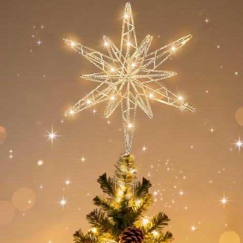 LED Weihnachtsbaumspitze Stern, 30CM Christbaumspitze Stern mit LED...