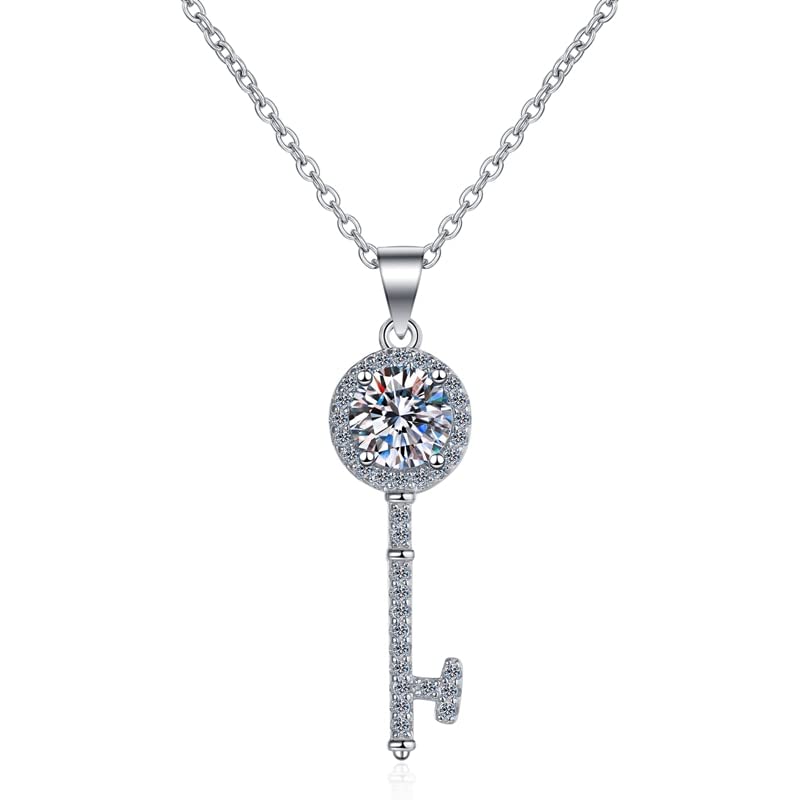 Collier Rond en moissanite argent sterling 925 femmes pendentif clé Saint-Valentin