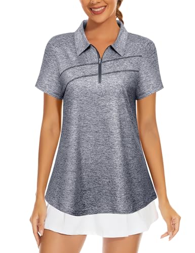 Image of MISS FORTUNE Women's Polo Shirts, Golf V-Neck Workout Tops, Moisture Wicking Ladies Golf Shirt Losse Fit for Tennis Yoga