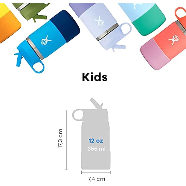 Hydro Flask 12 oz. Kids Wide Mouth Water Bottle with Straw Lid- Stainless Steel, Reusable, Vacuum Insulated