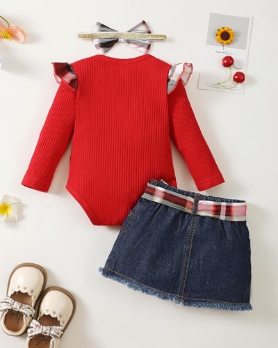 Kucnuzki Baby Girl Clothes Newborn Baby Girl Outfit Long Sleeve Romper Jean Denim Skirt Set Infant Baby Clothe for Girls3