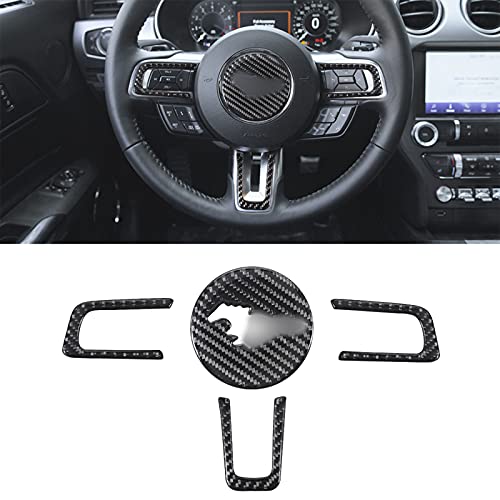 ramuel Compatible with Steering Wheel Sticker Carbon Fiber Special Interior Cover Trim for Ford Mustang 2015 2016 2017 2018 2019 2022 2021(Black)