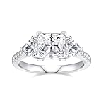 Moissanite Engagement Rings for Women,D Color VVS1 Moissanite 3-Stone Ring 18K White Gold Plated 925 Sterling Silver Wedding Ring