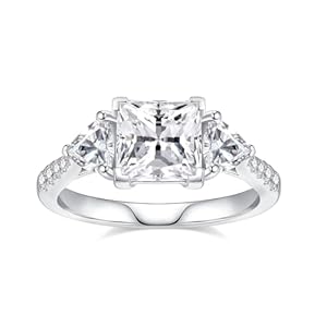 Moissanite Engagement Rings for Women,D Color VVS1 Moissanite 3-Stone Ring 18K White Gold Plated 925 Sterling Silver Wedding Ring