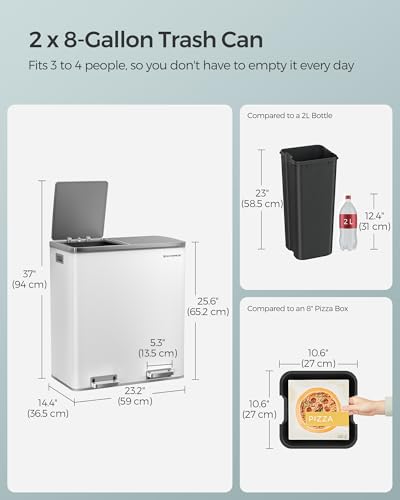 Songmics ULTB60WT Trash Can, 2 X 8 Gallon (2 X 30 L) Garbage Can For Kitchen, With 15 Trash Bags, 2 Compartments thumb #4