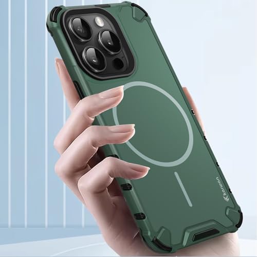 Image of KARWAN Tough Shockproof Back Case Cover Compatible with iPhone 16 Pro Max Dual Layer Armor Protection with Matt Finish,Edge Guard Bumper Heavy Duty Cover with Magnetic MagEase Wireless Charging(Green)