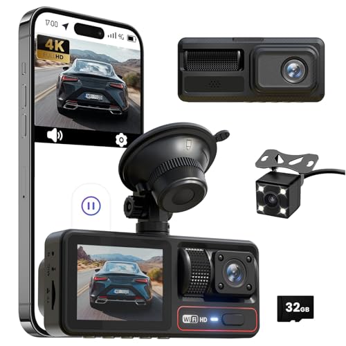 3 Channel Dash Camera for Cars,Triple Lens 4K+1080P+1080P Dash Cam