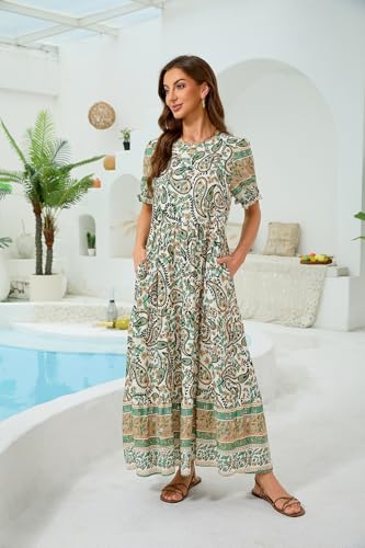 Image of Women's Maxi Dress Casual Loose Fit Tiered A-Line Flowy Summer Dress with Pockets