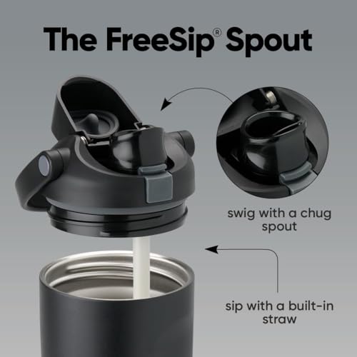 Image of KELVEE FreeSip Sway 900ml Insulated Stainless Steel Water Tumbler with Two-Way Spout & Straw, Bucket Handle, Leak-Proof BPA-Free Sports & Travel Sipper for School, Gym & Outdoor (Very Dark)