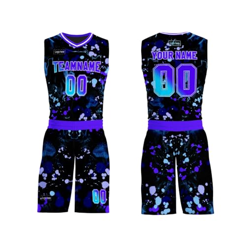 Onegam Custom Basketball Jersey for Men Women Youth, Hawaiian Printed Name Number Athletic Sports Practice Uniform Black Purple