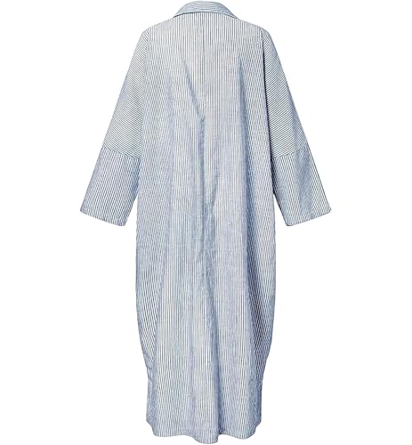 Image of ebossy Women's Casual Stripes Buttoned Long Sleeve Oversized Loose Fit Maxi Shirt Dress Plus Size (3XL, Blue)