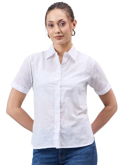 style quotient Women Smart Hakoba Spread Collar Short Sleeve Shirt-picture-33
