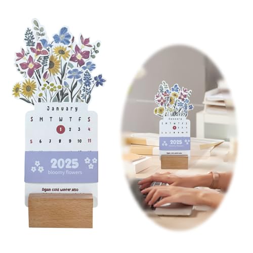 Zayookey カレンダー タブウィンドウ 卓上カレンダー 木製工芸品 12月 メモ帳カレンダー 花 いけばな ホームデコレーション 自由に組み合わせ 花瓶 取り外し可能 デージー ペパーミント 2025年 装飾 エレガント 面白い (2025年)