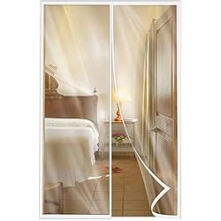 DIKER Cortina Termica Puerta Exterior Magnetica 80x200cm, Cortina con Imanes Aislamiento Transparente, Protección Puerta Para Frio del Balcón Invierno & Verano, Blanco