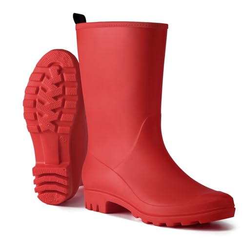 Image of HISEA Women Rubber Boots Wide Calf Rain Boots Matte Surface Waterproof PVC Rubber Rain Boot Mid Height Rain Shoes for Outdoor Gardening Work Walking