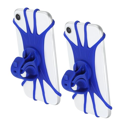 Image of PATIKIL 2Pcs Bike Phone Mount, 360 Rotation Silicone Motorcycle Phone Holder for 3 inch- 6.5 inch Phones Adjustable Phone Mount for Motorcycle Bicycle Electric Scooter, Blue