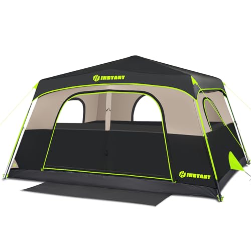 HINSTANT 4/6/8 Person Instant Tent, Waterproof Pop Up Tents for Camping with Rainfly, 60 Seconds Easy Setup, Automatic Cabin Tent for Family Camping with Expandable Carry Bag & Upgraded Ventilation